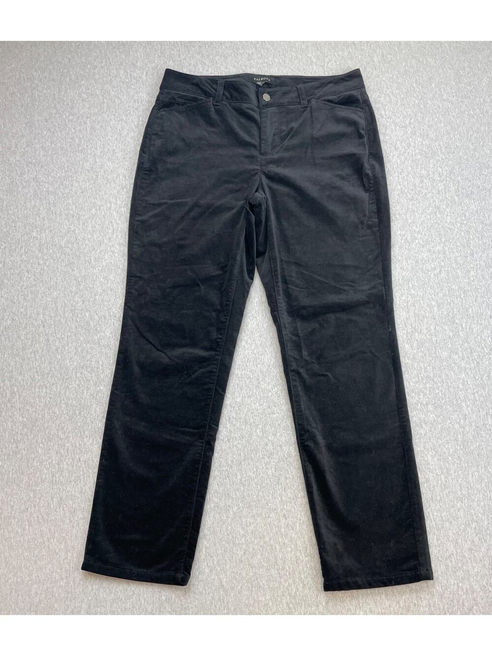 Talbots Pants Women 10 Black Cotton Blend Stretch Velvet Curvy Straight Mid-Rise